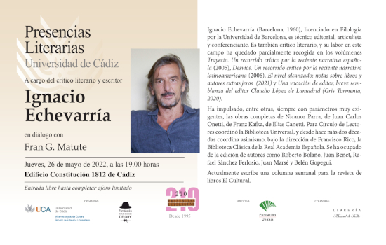 IMG Aplazada la cita con el escritor y crítico literario Ignacio Echevarría en Presencias Literarias en la Universidad de...