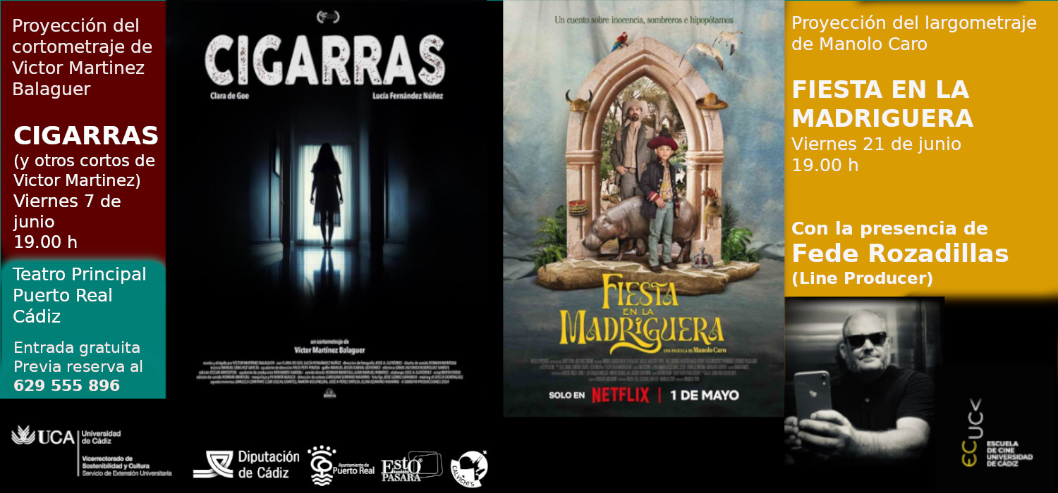 La Escuela de Cine de la Universidad de Cádiz estrena el corto “Cigarras” dirigido por Víctor Martínez y la película “Fiesta en la madriguera” de Manolo Caro en el Teatro Principal de Puerto Real