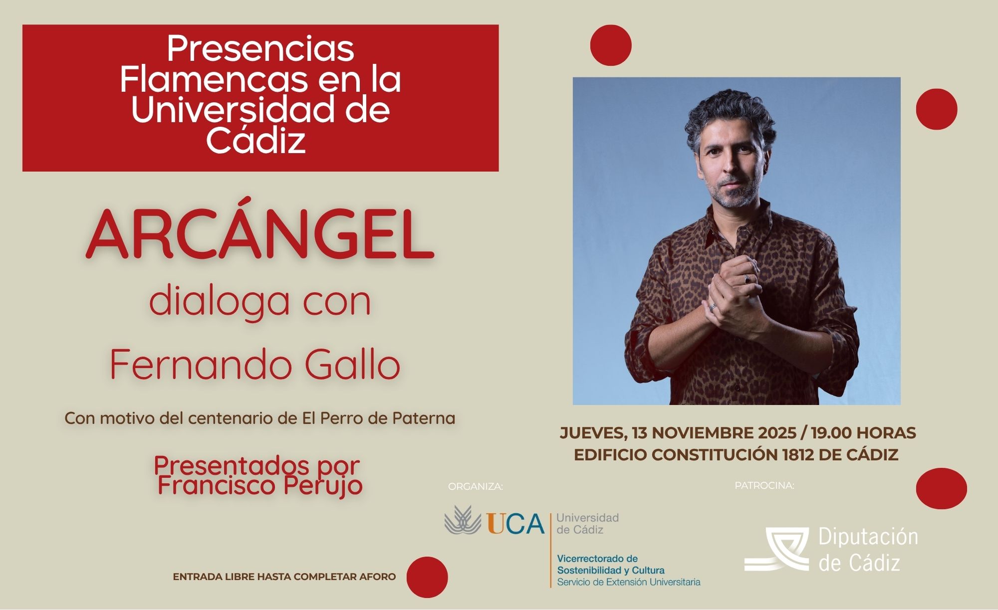 Nueva cita del ciclo Presencias Flamencas en la UCA con la participación del cantaor onubense Arcángel, presentado por Fernando Gallo