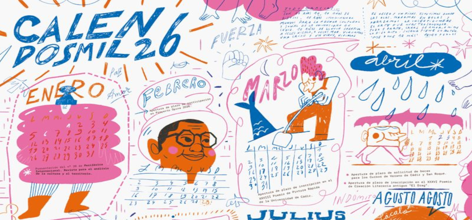 Disponible gratuitamente el Calendosmil26 del Servicio de Extensión Universitaria del Vicerrectorado de Sostenibilidad y Cultura de la UCA, elaborado por Pedro Perles