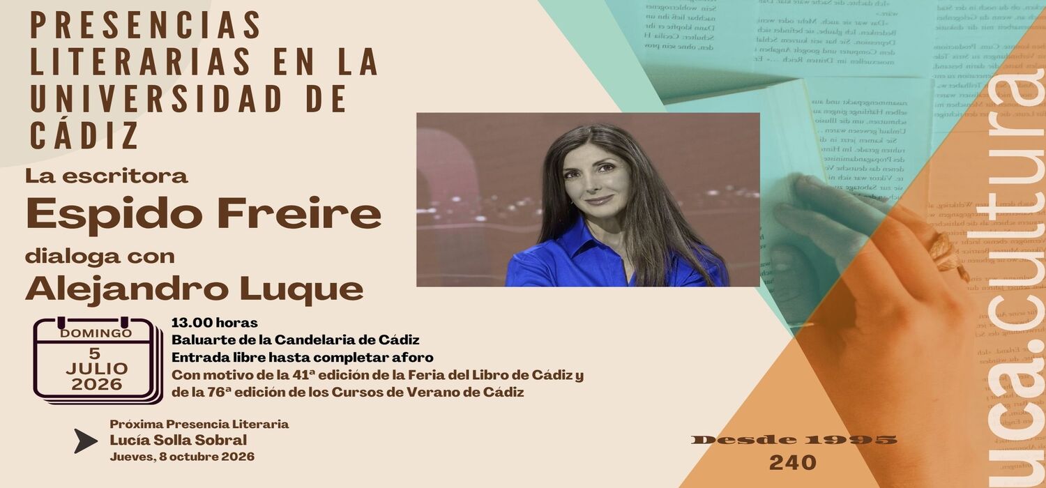La escritora y periodista Espido Freire protagonizará la próxima cita de las Presencias Literarias de la Universidad de Cádiz